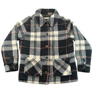 O’Neill Black Gray Plaid Sherpa Shacket Teddy Fleece Jacket Cozy Women’s S